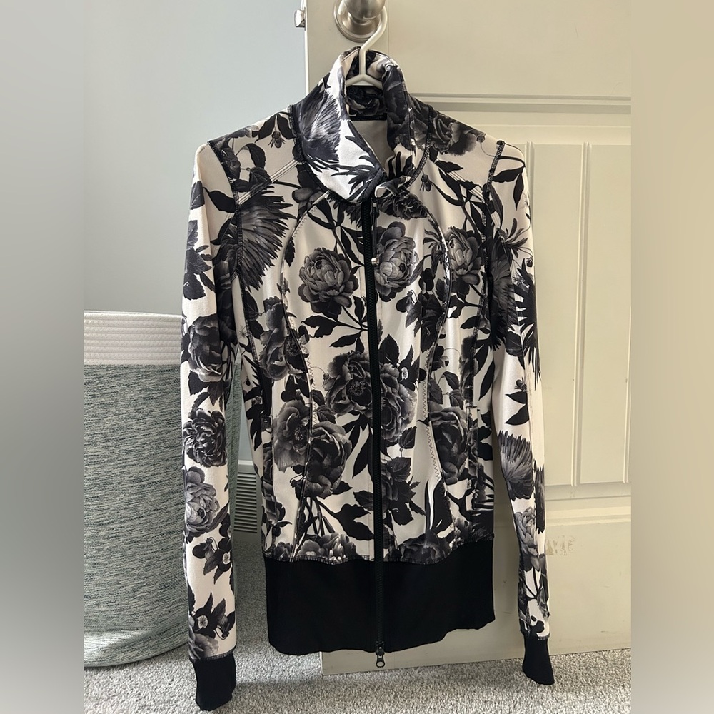 Floral Black and White Lululemon Zip Up Sweater